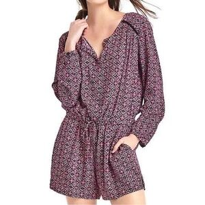 GAP Pink and Black Floral Romper with Tie Waist